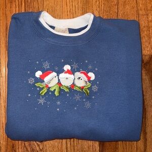 Top Stitch By Morning Sun Holiday Winter Chickadee Blue Crewneck Sweater Size 3X